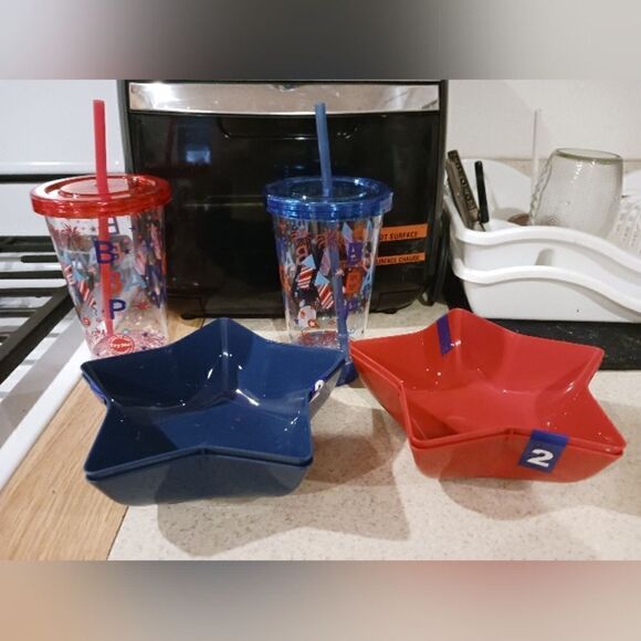 Patriotic 4th of July Red & Blue Bowls and Light Up Cups - Picture 1 of 8